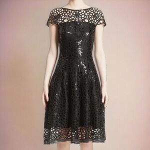 Talbot Runhoff Noix Chrysanthemum Sequined Fit & Flare Cocktail Dress, Black